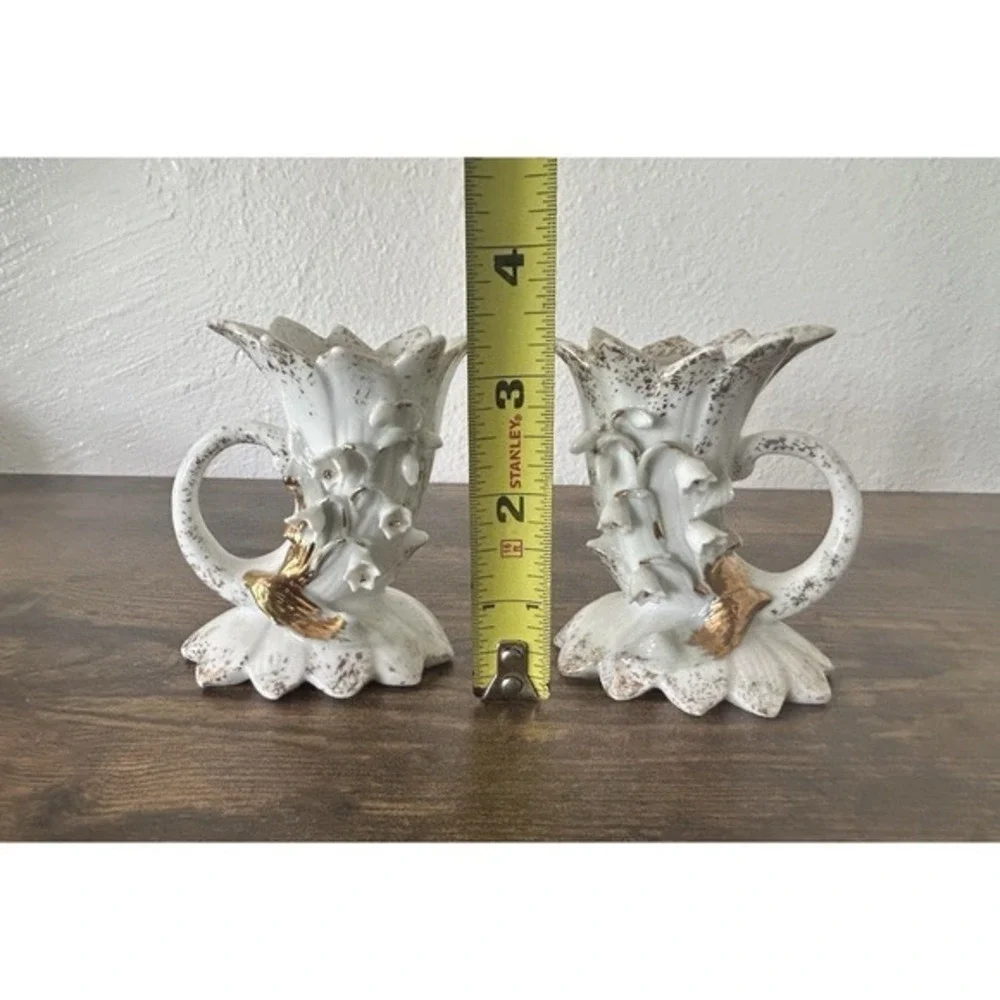 PAIR 2-PC Vintage Lefton China #285 Hand Painted 3D‎ Floral Candle Stick Holders